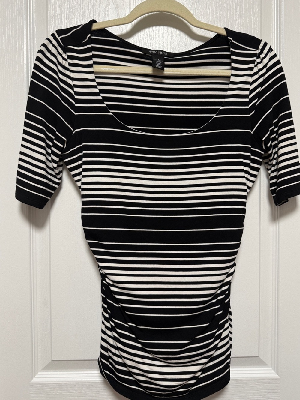 White House Black Market Black & White Striped Scoop Neck Top